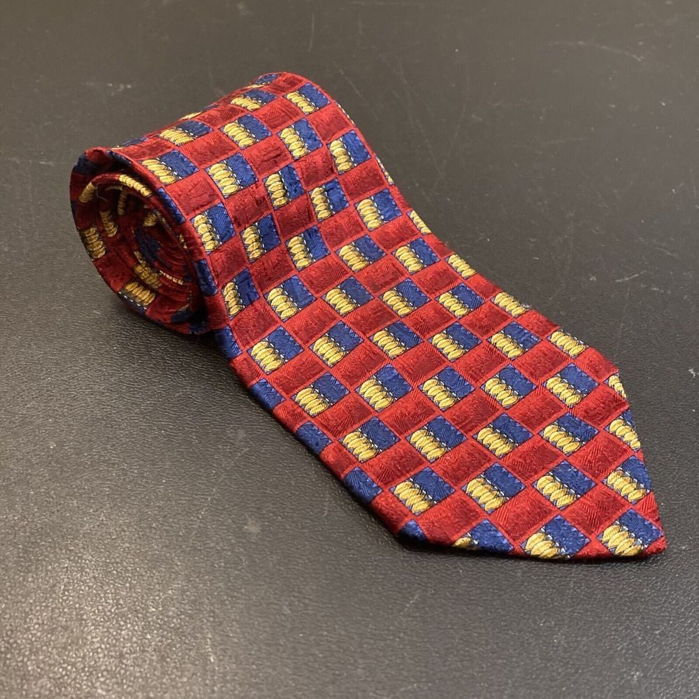 Ermenegildo Zegna Men's Tie 100% Silk Made Italy Yellow Leaf Red Blue Exclusive